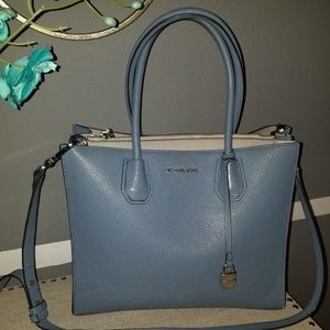 Michael Kors Mercer L Conv Blue Leather Tote